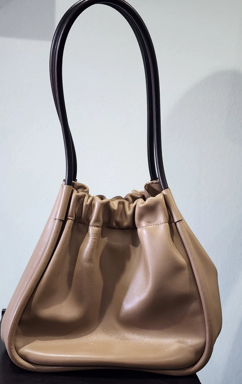 PROENZA SCHOULER | Luxury Calf Leather Ruched Tote Bag | Beige - Picture 8 of 11